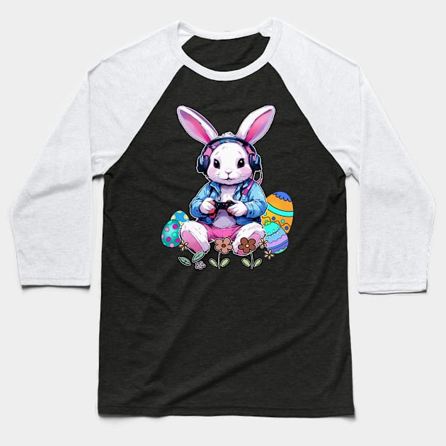 Happy Easter Day Bunny Egg Funny Boys Girls Kids Gamer Baseball T-Shirt by AlmaDesigns
